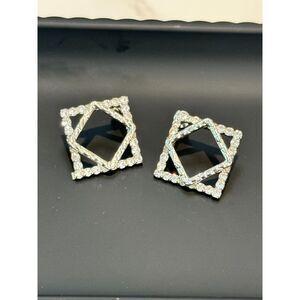 Vintage  Double Square Earrings - Rhodium Plated Sterling Silver
